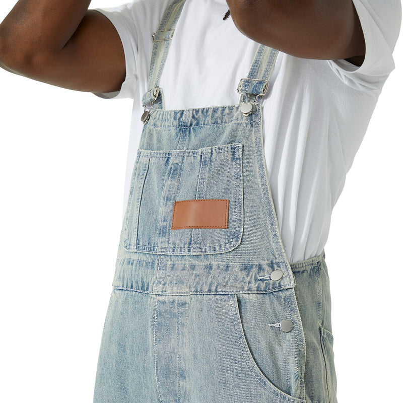 Loose Fit Stonewashed Bib Overalls - Men's