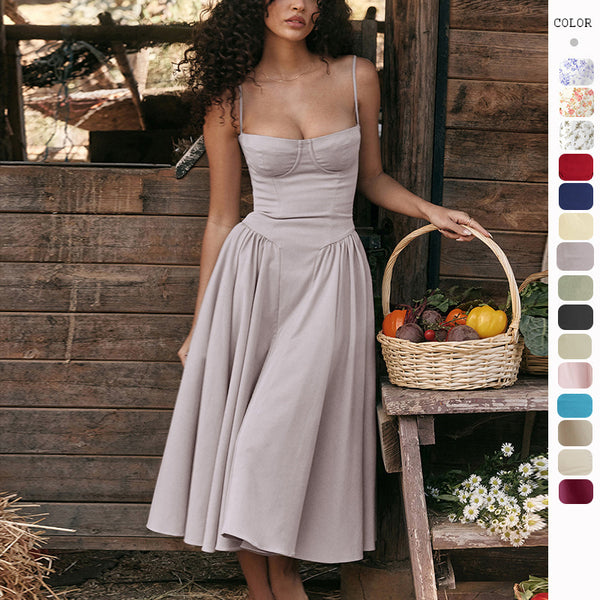 FRENCH RETRO LONG SKIRT COURT STYLE DRESS WITH CAMISOLE DRESS