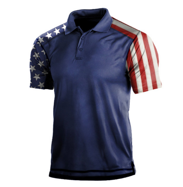 USA FLAG STRIPE PRINT RAGLAN GRAPHIC POLO SHIRT