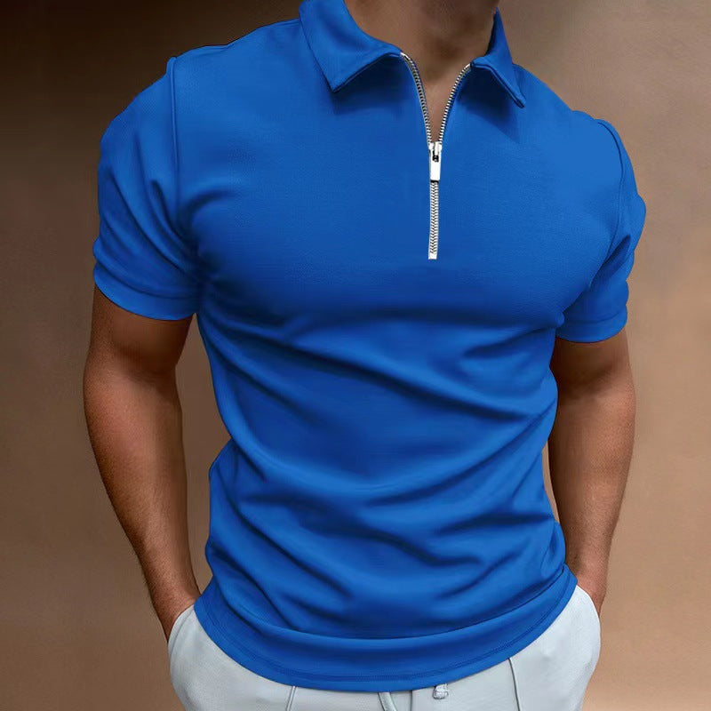 5XL Men's Solid Color Zipper Neck Casual POLO Shirt