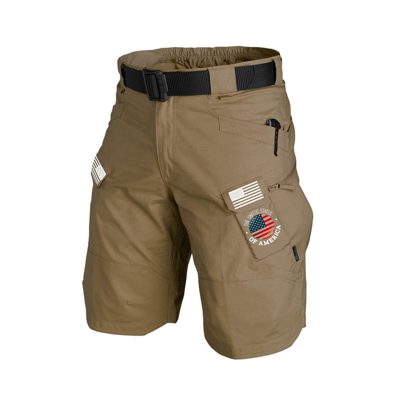 USA FLAG LETTERS TACTICAL MULTI POCKETS 11'' INSEAM PERFORMANCE CARGO SHORTS WITHOUT BUCKLE BELT