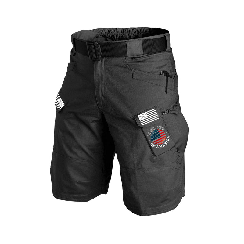 USA FLAG LETTERS TACTICAL MULTI POCKETS 11'' INSEAM PERFORMANCE CARGO SHORTS WITHOUT BUCKLE BELT